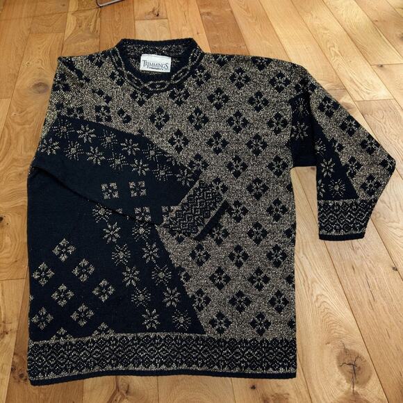 Vintage Trimmings Acrylic Black Gold Metallic Christmas Sweater - Picture 2 of 8